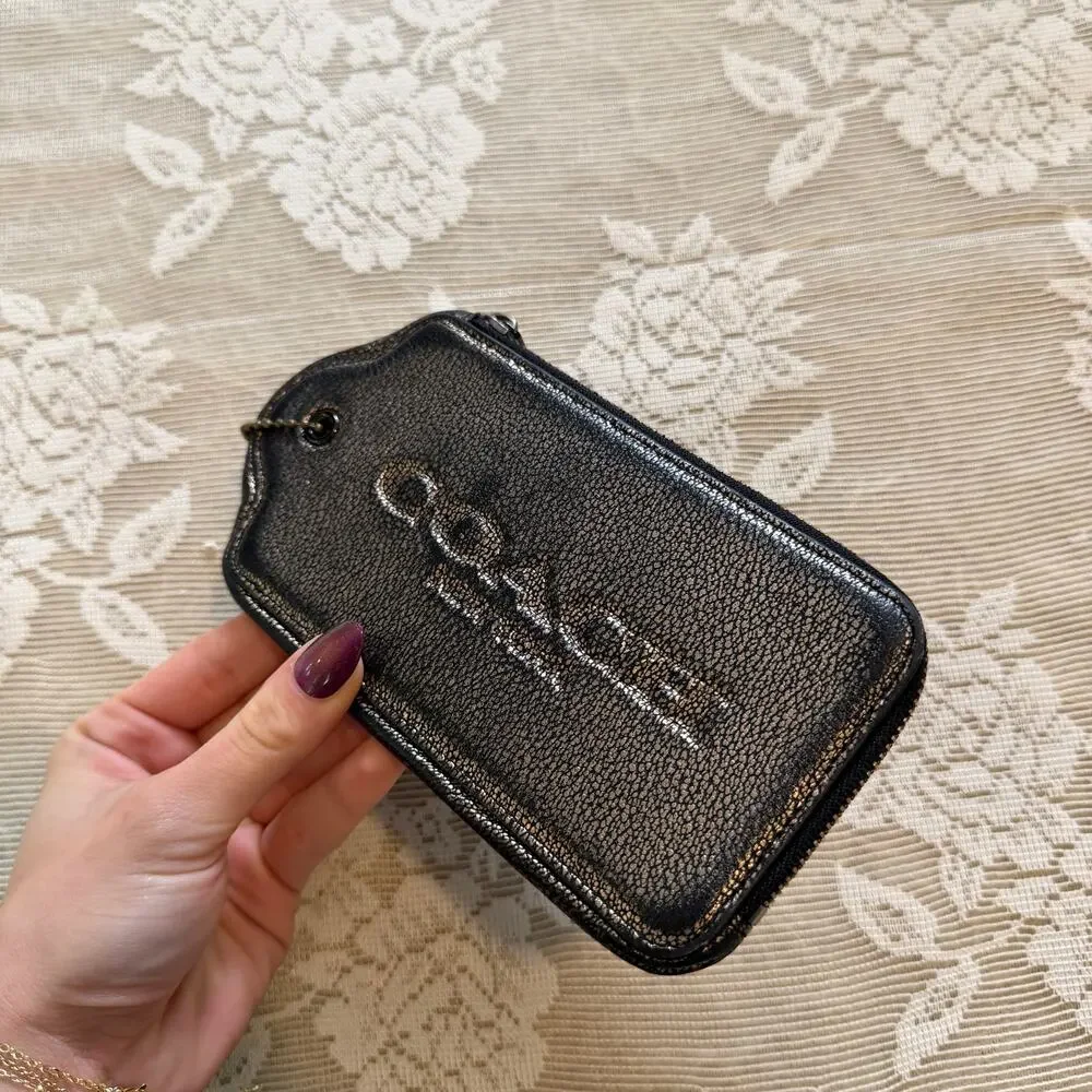 Coach XL Hangtag Metallic Leather Zip Pouch